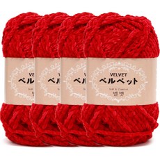 Knitt 天鵝絨編織線 100g, 707紅色, 4個
