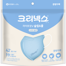 크리넥스 라이트핏V 슬림 앤 쿨 마스크 중형, 1개, 15개입, 소프트블루