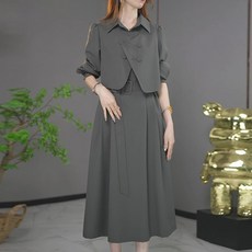 아뗄릭 슬림핏 정장 스타일 카라 조끼 원피스 세트 02873