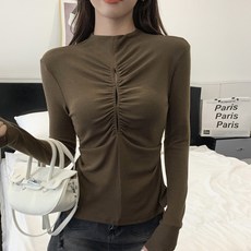 비비에모 여성용 섹시 셔링 홀 트임 백슬릿 긴팔 티셔츠 04876