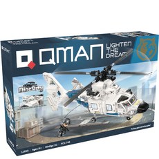Qman Kids Pang Pang SWAT 巡邏直升機積木, 混合顏色, 1個