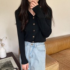 Paperments 女款開襟鈕扣翻領長袖針織開襟衫 06902