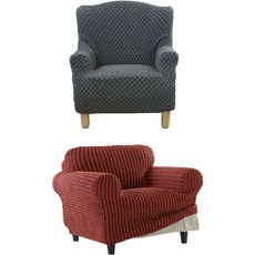 sofaskins 塞維亞 1人座沙發套 + 黃金 1人座沙發套, 1套, 銀灰色(塞維亞), 酒紅色 (黃金)