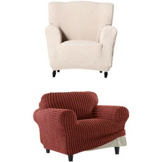 소파스킨스 빌바오 1인용 소파커버 + 골든 1인용 소파커버, 웜베이지(빌바오), 레드와인(골든)