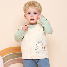 milk mile 童款活潑可愛小熊刺繡羅紋刷毛背心