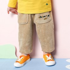 milk mile 童款可愛文字插圖刺繡燈芯絨羅紋長褲