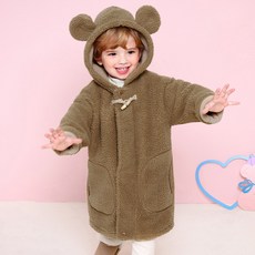 milk mile 童款小熊耳造型連帽長版絨毛外套