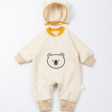 엠케이 딥그린 아이보리 베어 아기 우주복 + 보넷 세트