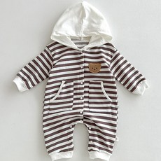 JOYMULTI 嬰兒小熊圖案長袖連帽連身衣