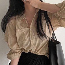 Paperments 女款翻領輕薄寬鬆亞麻長袖襯衫 06913