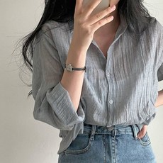 Paperments 女款翻領輕薄寬鬆亞麻長袖襯衫 06913