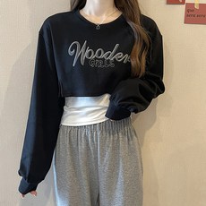 메이첼 여성용 레터링 레이어드 이중 맨투맨 티셔츠 03818