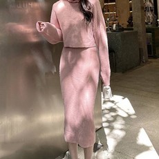 비비에모 터틀넥 골지 니트 티셔츠 롱 스커트 투피스 세트 04871