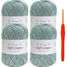 Knitt 柔軟亞麻編織線 70g x 4入 + 5/0號 鉤針組, 314 天空藍, 1套