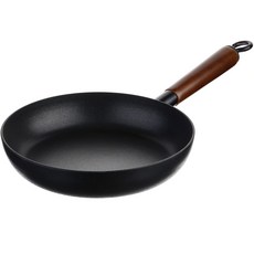 plala 掛勾型木質單柄不沾塗層鑄鐵平底鍋 IH爐適用, 1個, 24cm