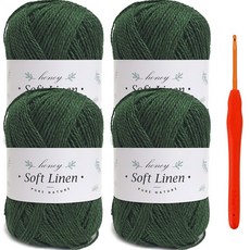 니뜨 소프트 린넨 뜨개실 70g x 4p + 모사용 코바늘 5/0호 세트, 1세트, 313그린