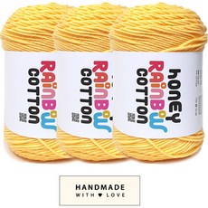 니뜨 허니레인보우코튼 뜨개실 100g x 3p + 코튼라벨 바코드 세트, 310옐로우, 1개