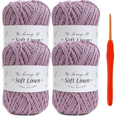 Knitt 柔軟亞麻編織線 70g x 4入 + 毛線用鉤針 3mm 套組, 302薰衣草紫, 1套