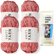 Knitt Honey 天鵝絨線 100g x 4入 + 基本工具 7號 套組, 7 珊瑚粉