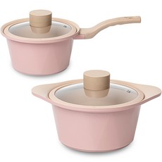 Dream Chef IH爐適用Pig系列陶瓷鍋具組, 單柄鍋 18cm+雙耳鍋 20cm, 混色, 1組