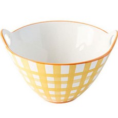 簡約圓形陶瓷麵碗 YJ308 18.5*7*11cm, 黃色格紋, 1個