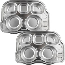 kitchen U 巴士不鏽鋼5格餐盤 2入, 銀色, 單品, 2個