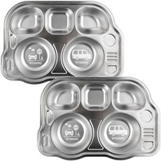 噗噗巴士不鏽鋼5格餐盤 2入, 銀色, 單品, 2個