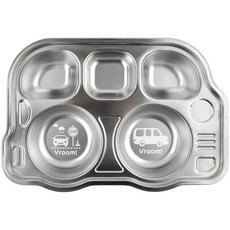 噗噗巴士不鏽鋼5格餐盤, 銀色, 單品, 1個