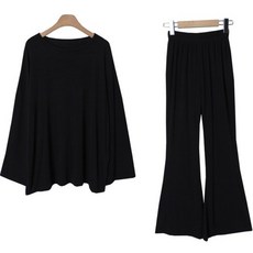 Chic Black 柏寶珍圓領長袖T恤 + 靴型褲鬆緊長褲套組 cpset2972k38