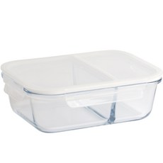 페블리 2칸 분리 유리 밀폐용기, 1개, 1450ml