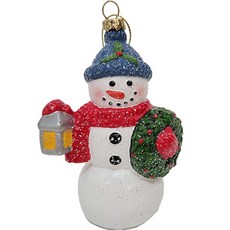 藍帽雪人花圈聖誕樹裝飾品, 白色, 12cm, 1個