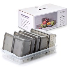 Thx Soyoon 冷凍庫專用密封保鮮盒 6入+托盤組 透明灰, 5號(1.3L) 2入+7號(600ml) 2入+8號(600ml) 2入+托盤, 1組