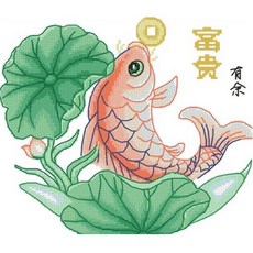家居裝飾 招財鯉魚圖 圖案 + 布料 + 繡線 + 繡針 2入 十字繡套組, 混合色, 1套