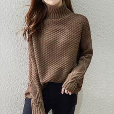 엘쏘 여성용 와플 터틀넥 니트 긴팔 티셔츠