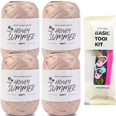 Knitt Honey Summer編織紙線 50g*4捆+基本編織工具組, 04粉米色（針織紗）, 1個