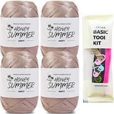 Knitt Honey Summer編織紙線 50g*4捆+基本編織工具組, 03 泥米色（針織紗）, 1個