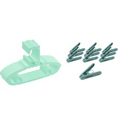 agazzang 兒童衣架 10入+夾子 10入組, 薄荷綠（衣架）、海軍藍（爪）, 1組