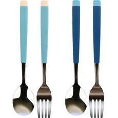 孩童用湯匙叉子組, 深藍色+天藍色, 湯匙+叉子, 2組
