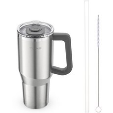 TUMS 大容量手把保溫杯+杯蓋+吸管刷+吸管組, Clash Silver, 940ml, 1組