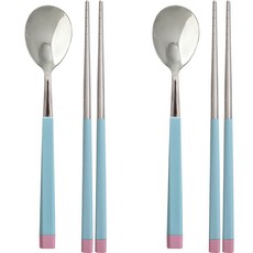 diyou想像與不鏽鋼韓式兒童餐具 2人組, 藍色, 2便士勺+2便士筷子, 1組