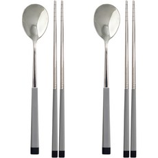 diyou Sangsang& 不鏽鋼韓式湯匙筷子 2人份組合, 灰色, 湯匙 2p + 筷子 2p, 1套