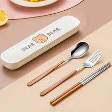 嬰幼兒可愛小熊湯匙 + 叉子 + 筷子 + 收納盒組 MP252, 湯匙 + 叉子 + 筷子 + 收納盒, 棕色, 1套