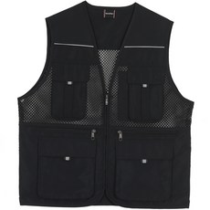 多口袋大網眼黑色背心 UN-B01, 黑色, 1件
