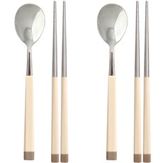 DIYOU 兒童餐具2人組, 象牙白, 湯匙 2p + 筷子 2p, 1套