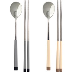 diyou Sangsang& 不鏽鋼韓式湯匙筷子 2人份組合, 灰色 + 象牙白, 湯匙 2種 + 筷子 2種, 1套