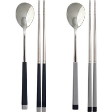 diyou Sangsang& 不鏽鋼韓式湯匙筷子 2人份組合, 黑色 + 灰色, 湯匙 2種 + 筷子 2種, 1套