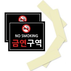포맥스 표지판 블랙 210 x 170 mm, NO SMOKING 금연구역, 2세트