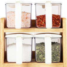 MAMASTONG 密封調味罐原木架, 密封調味罐 4入 + 原木架 + 湯匙 4入 + 貼紙, 1盒