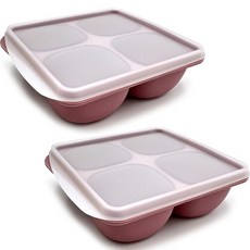 矽膠副食品製冰盒 4格冰塊模具 + 蓋子套組, 2套, 深粉色