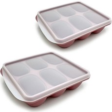 Jijada.com矽膠副食品製冰盒 6格 冰塊盒+蓋子組, 2組, 深粉色